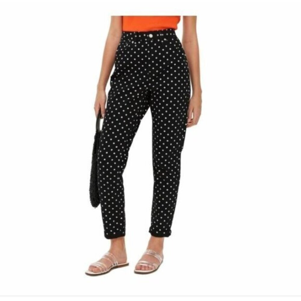 TOPSHOP Mom Jeans High Rise Polka Dot Mom Jeans Ankle Length Sz 30 NEW